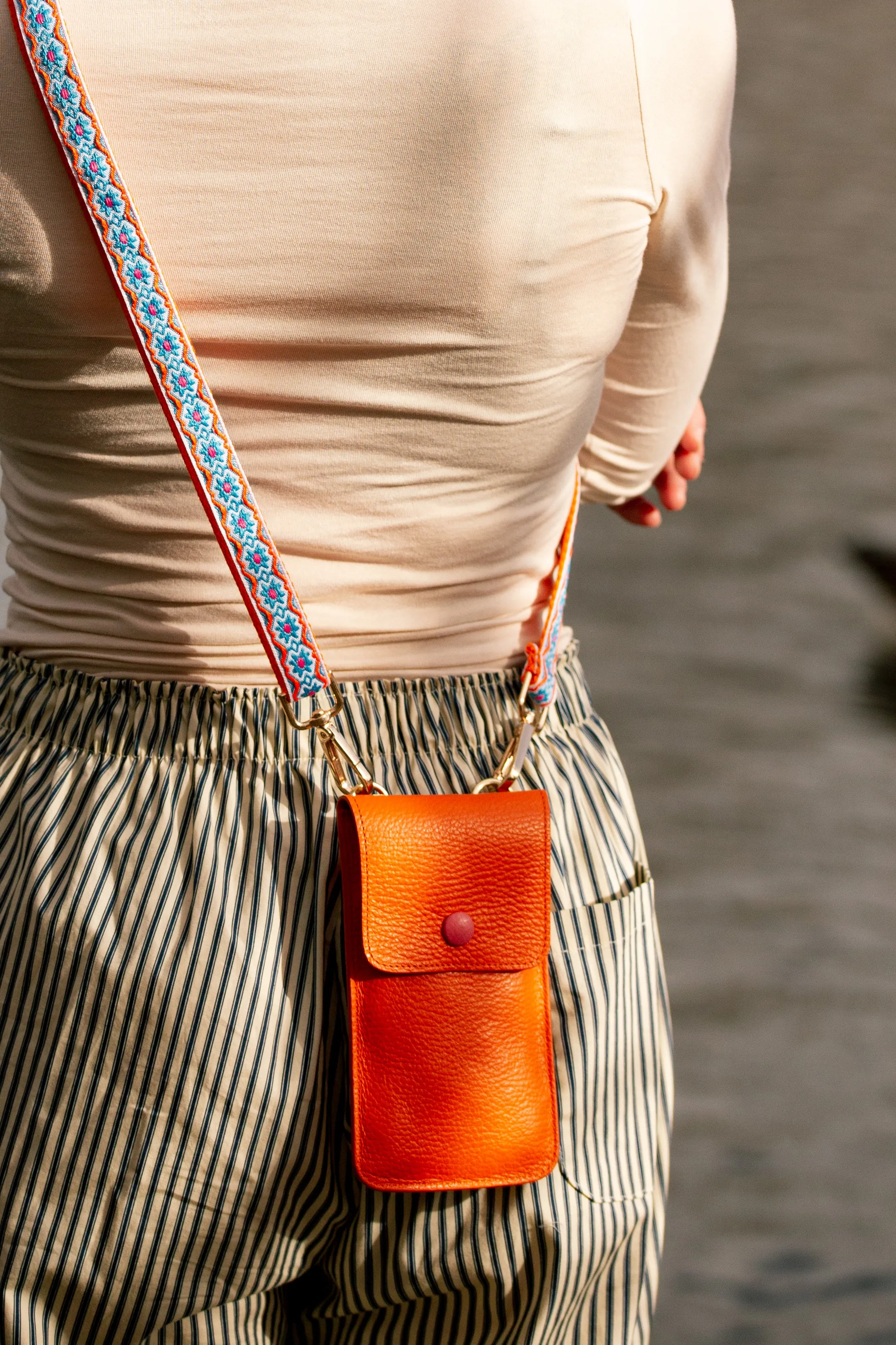 Orange and Blue Flower Phone Pouch Strap