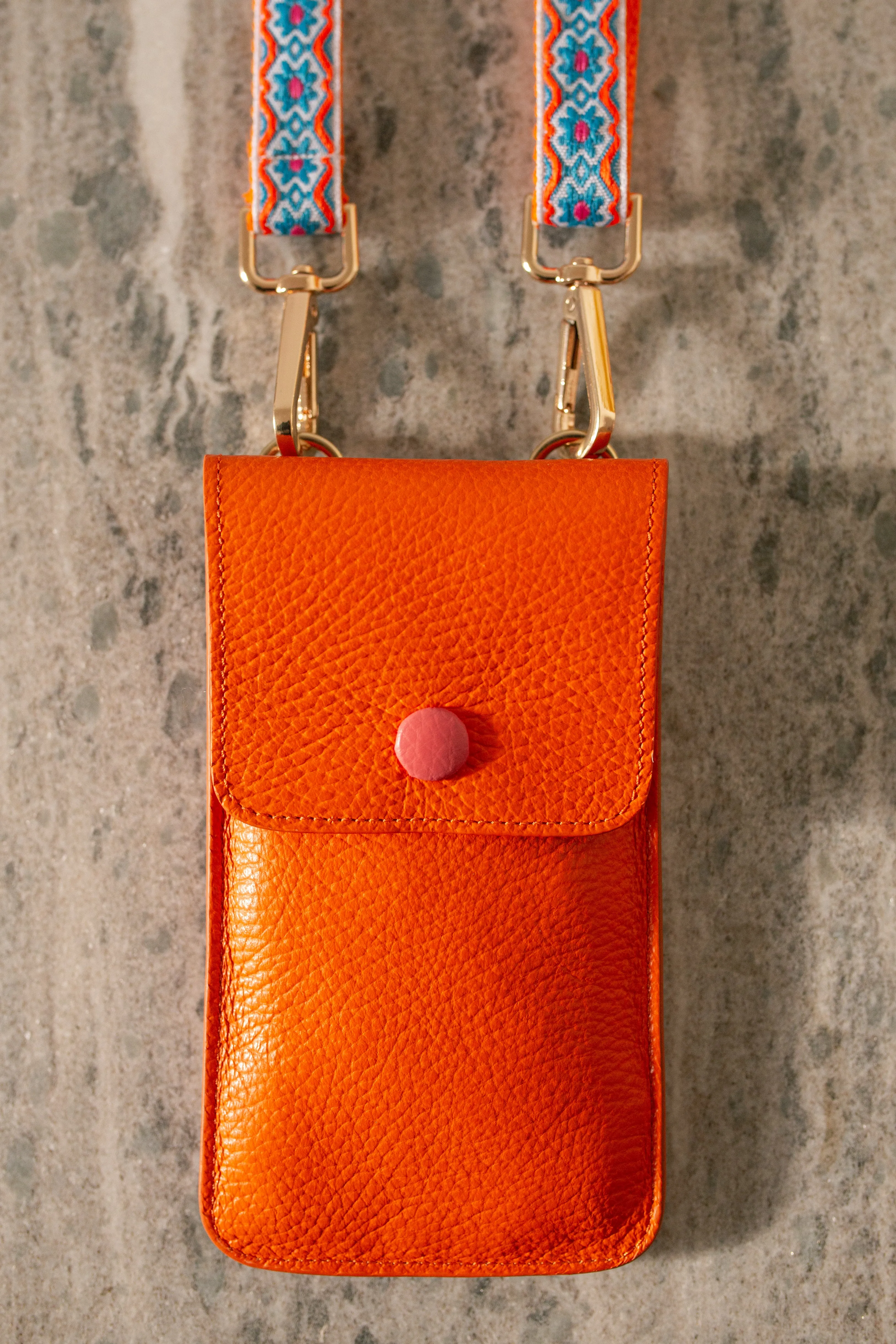 Orange and Blue Flower Phone Pouch Strap