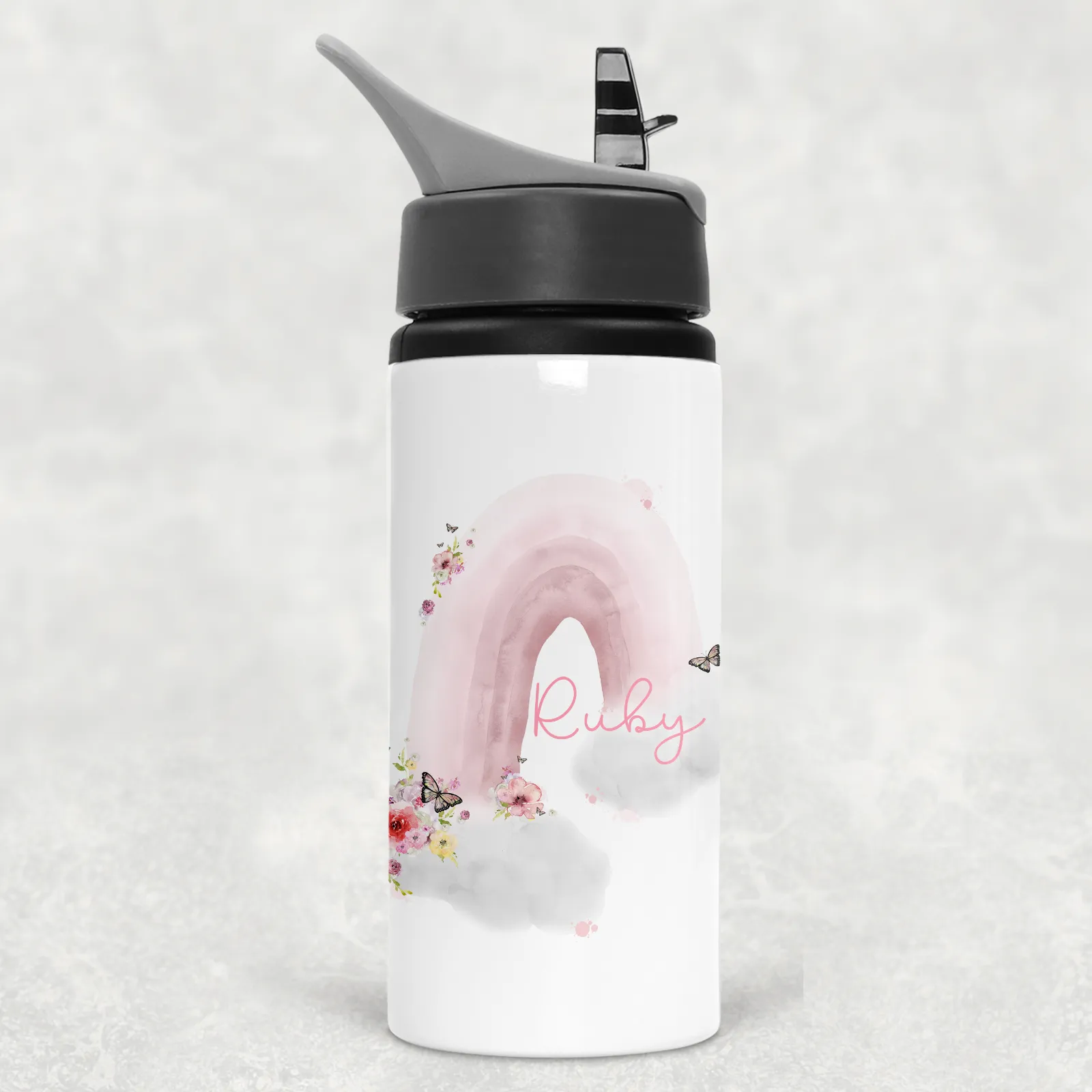 Pastel Wonky Rainbow Personalised Aluminium Straw Water Bottle 650ml