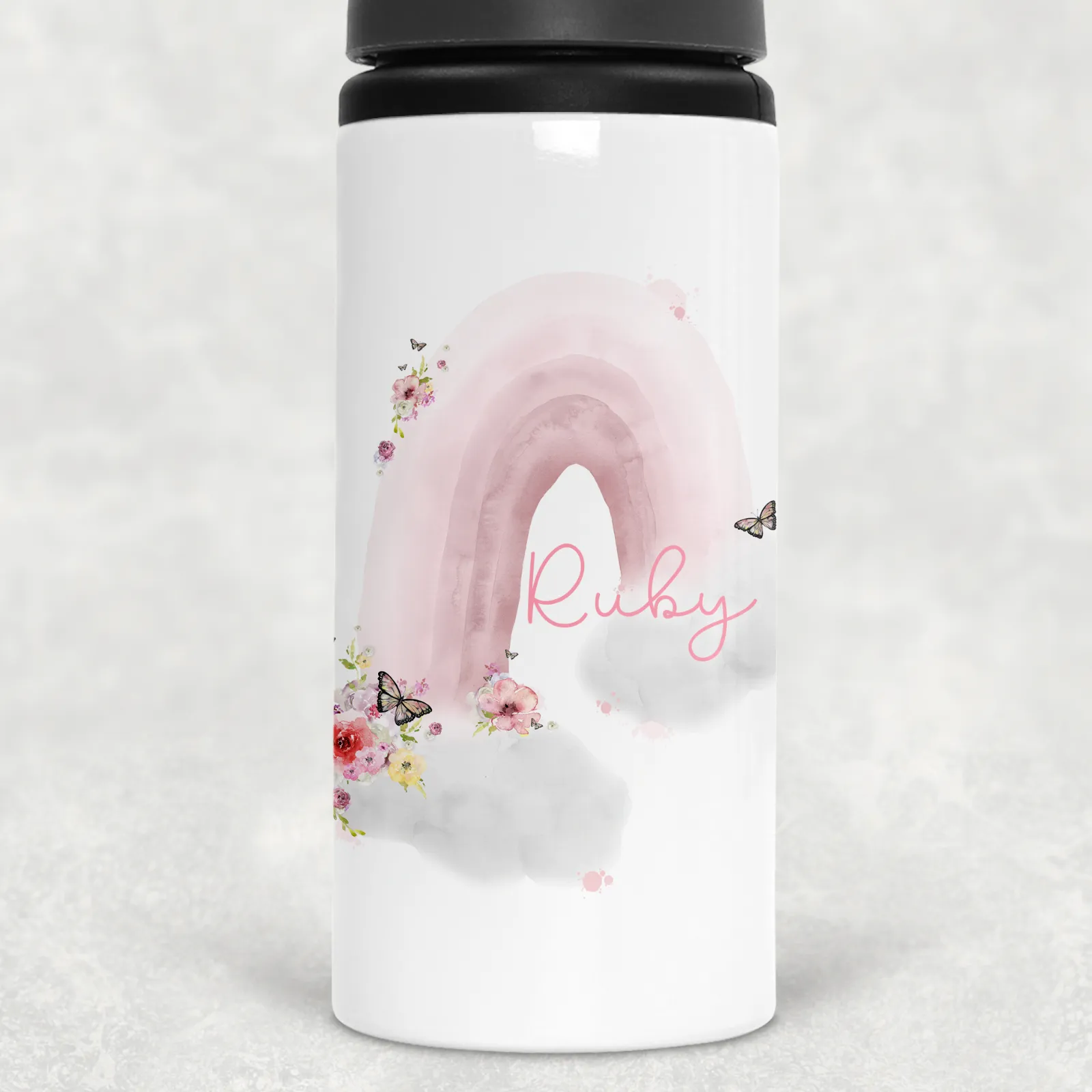 Pastel Wonky Rainbow Personalised Aluminium Straw Water Bottle 650ml