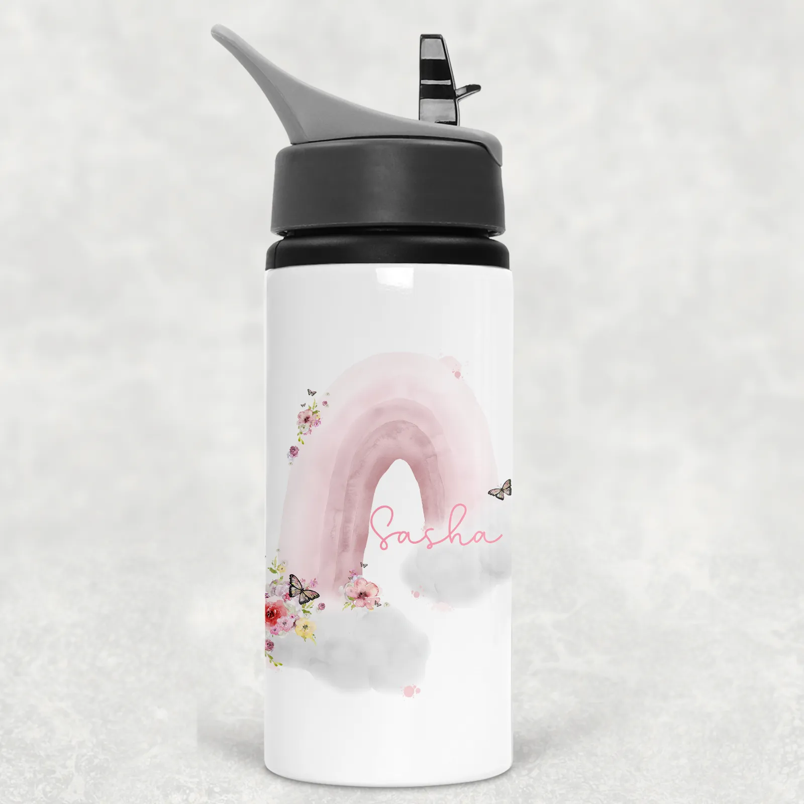 Pastel Wonky Rainbow Personalised Aluminium Straw Water Bottle 650ml