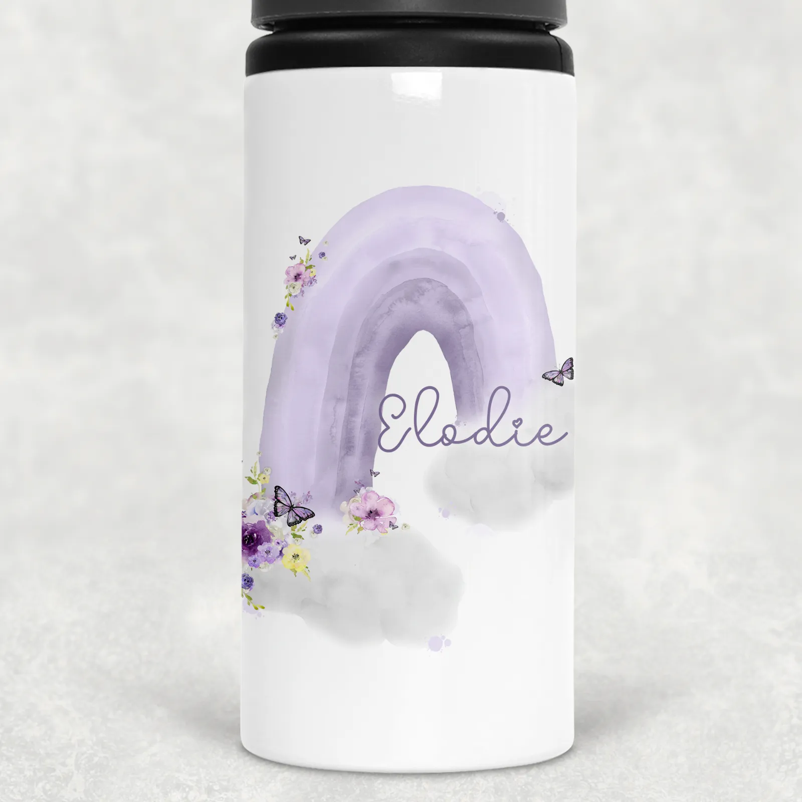 Pastel Wonky Rainbow Personalised Aluminium Straw Water Bottle 650ml