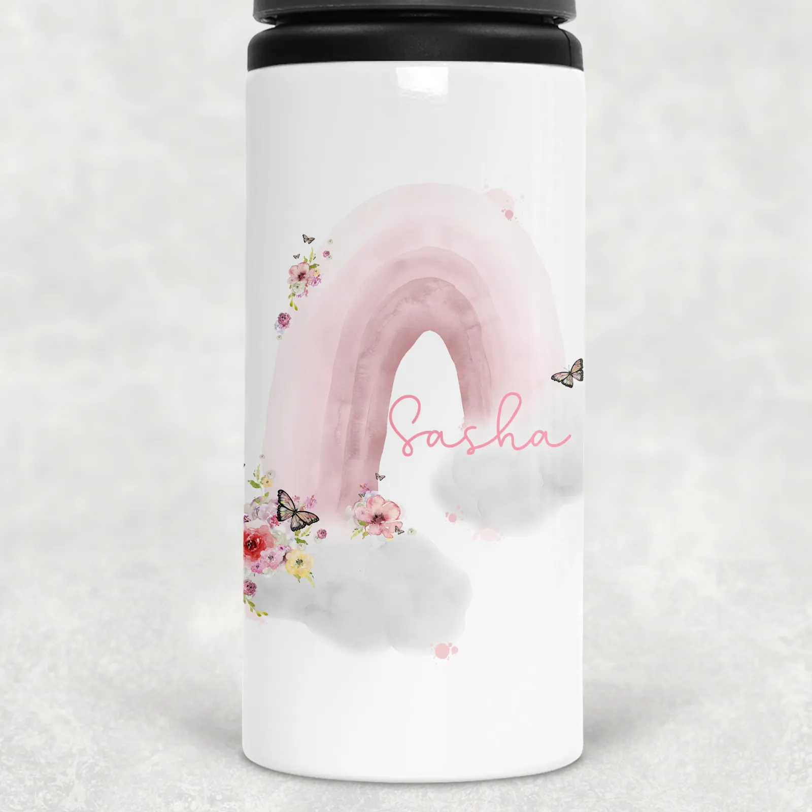 Pastel Wonky Rainbow Personalised Aluminium Straw Water Bottle 650ml