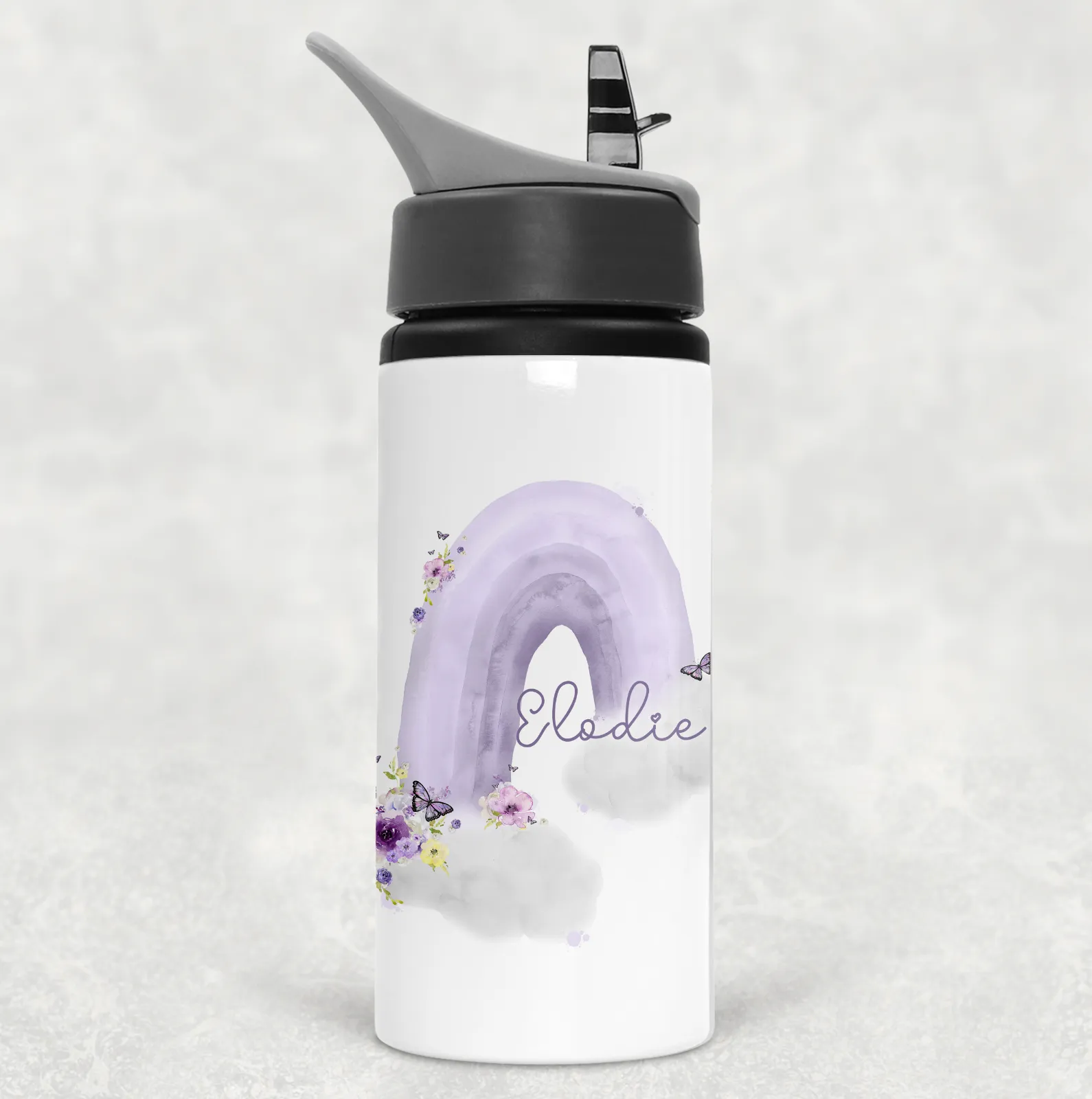 Pastel Wonky Rainbow Personalised Aluminium Straw Water Bottle 650ml
