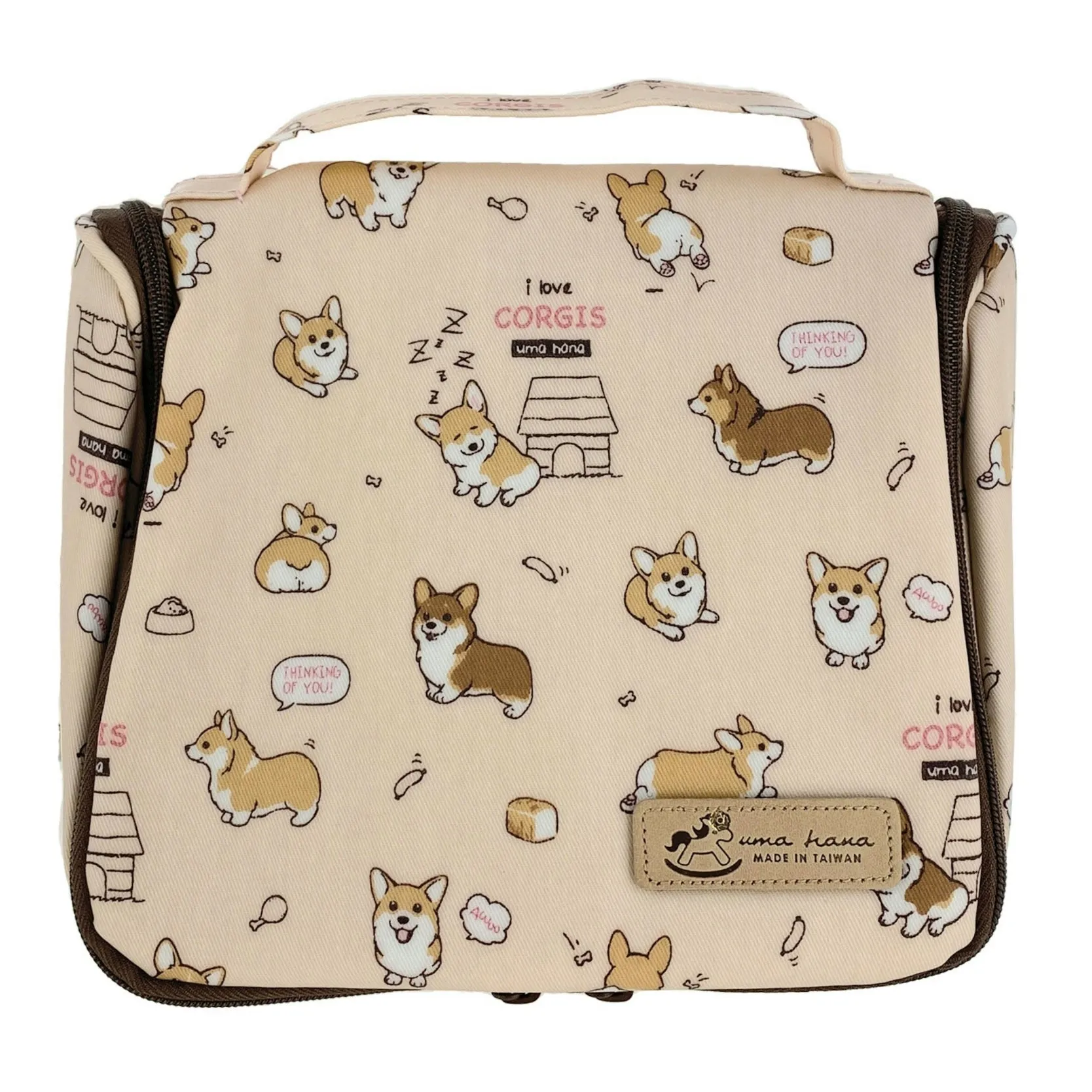 Peach Corgi Puppy Toiletry Bag