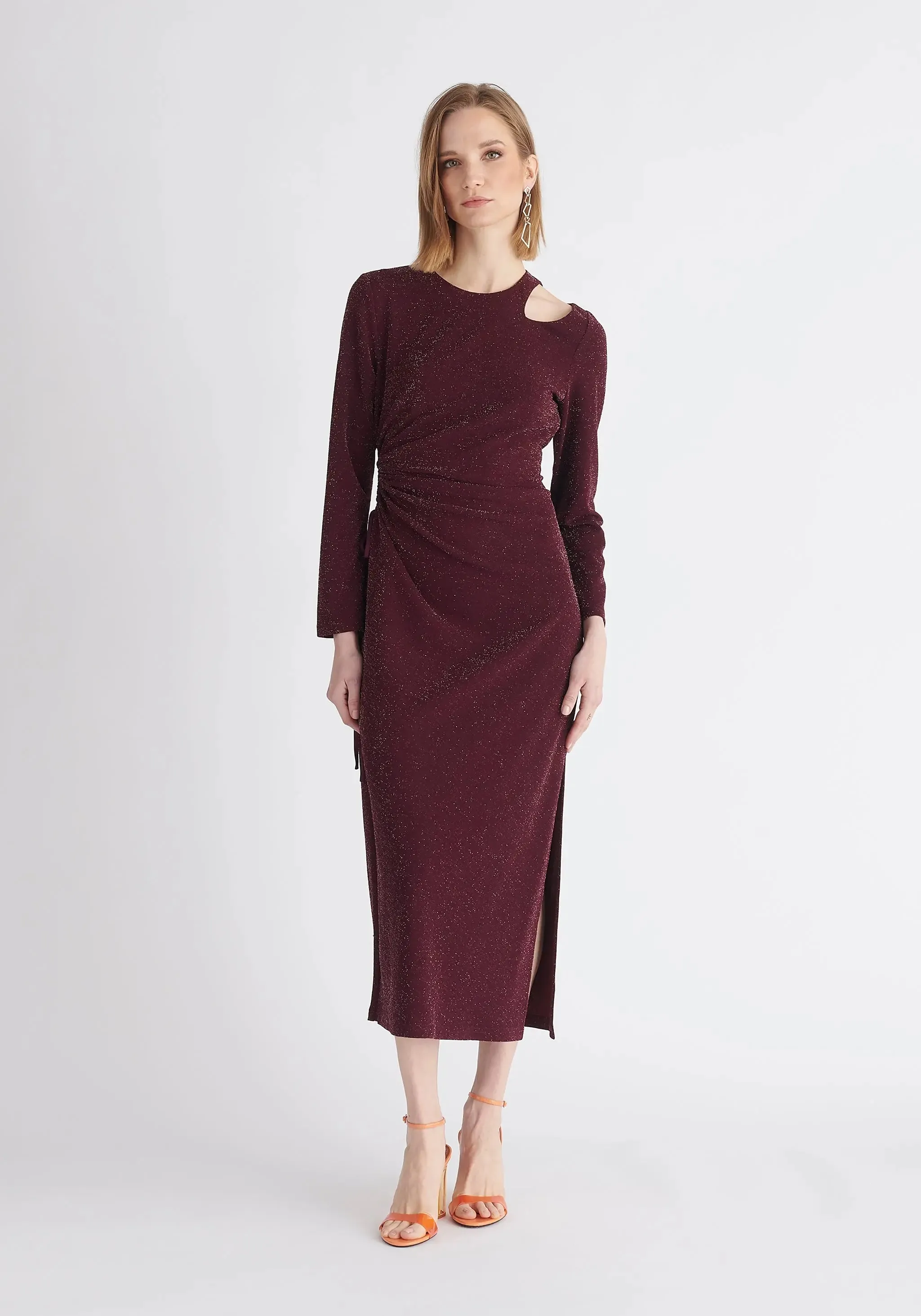 Purple Sparkly Cut Out Dress