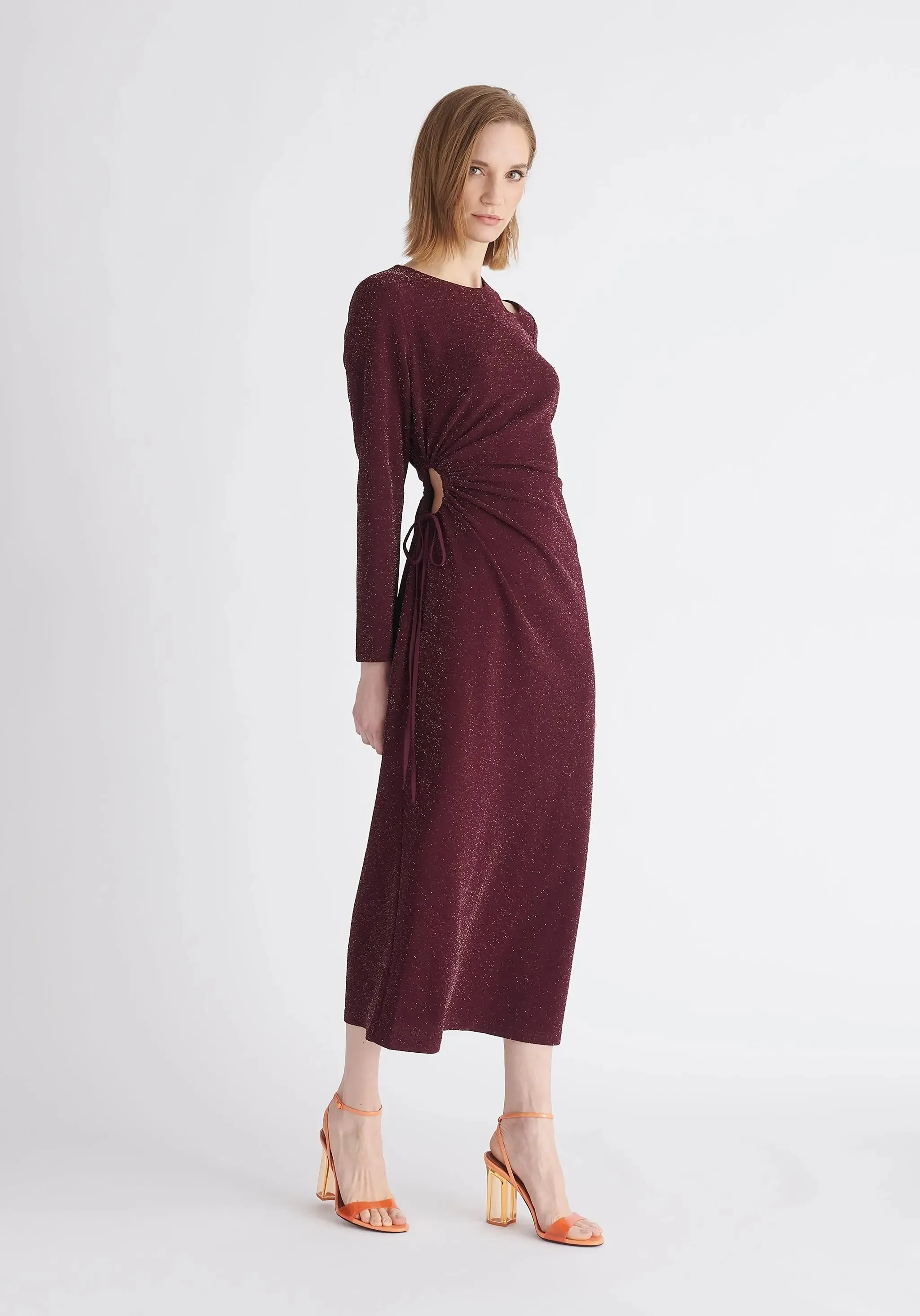 Purple Sparkly Cut Out Dress