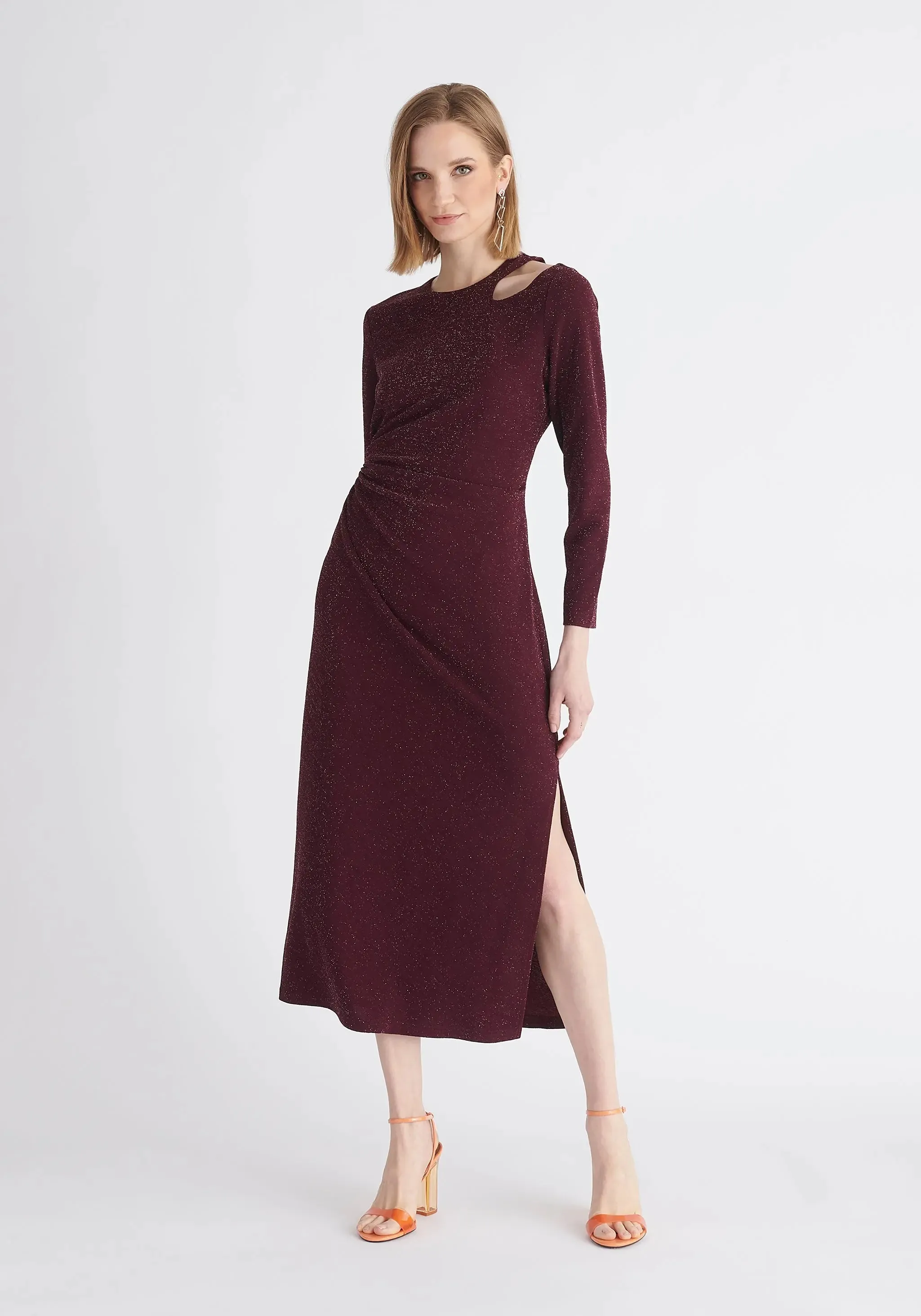 Purple Sparkly Cut Out Dress
