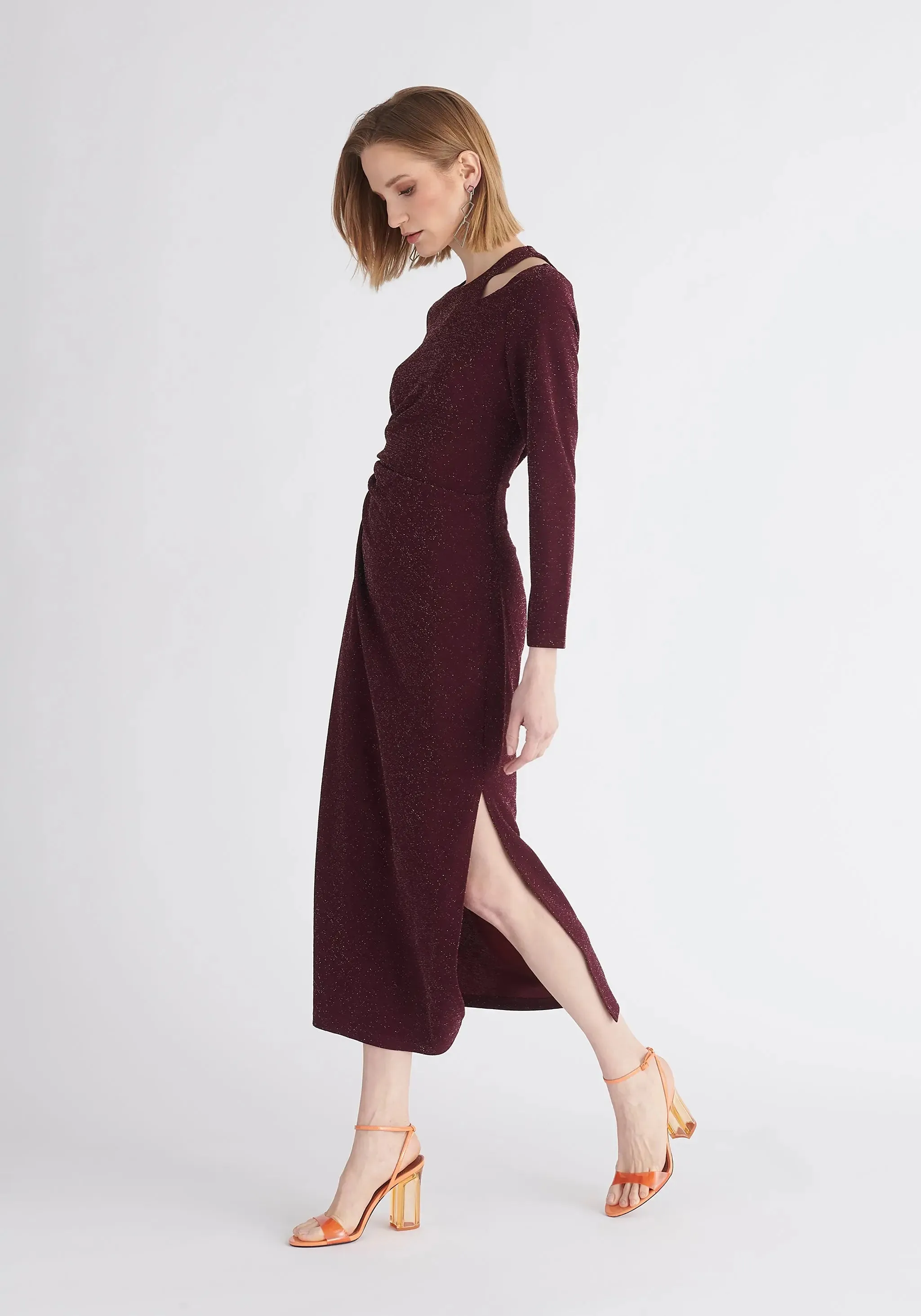 Purple Sparkly Cut Out Dress