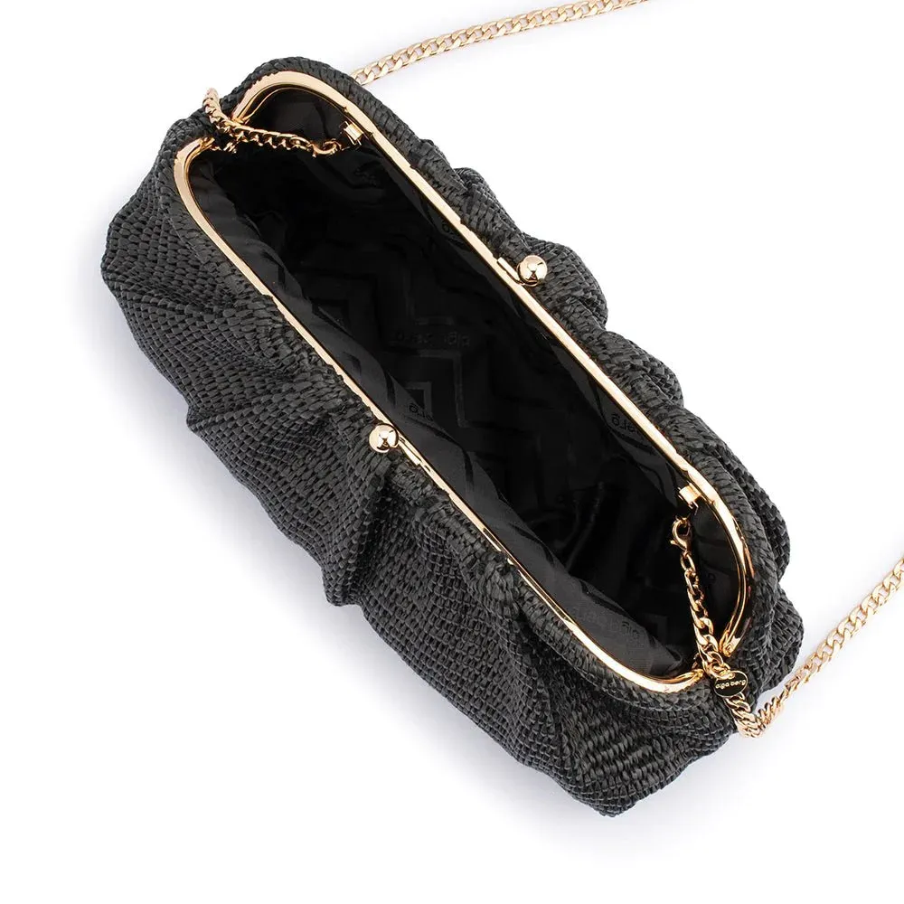 Queenie Gathered Woven Clutch (Black)