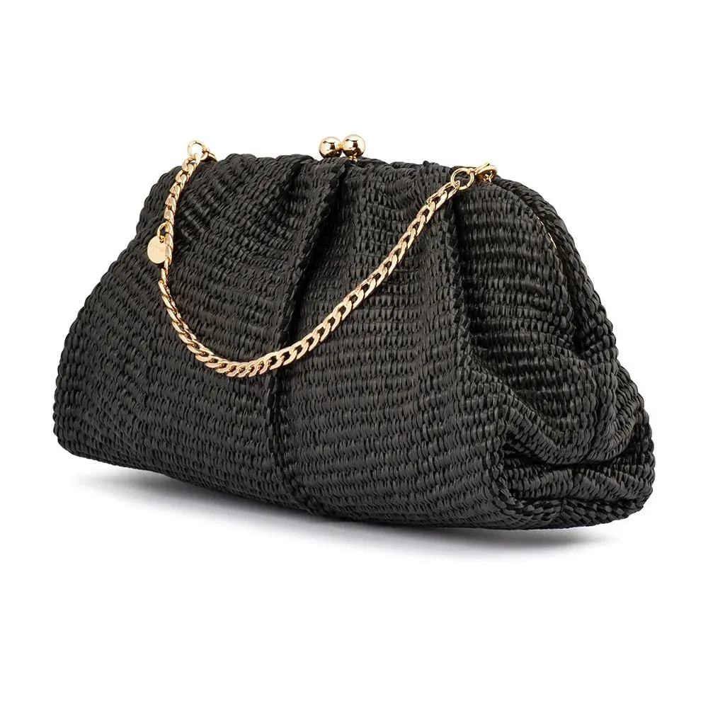 Queenie Gathered Woven Clutch (Black)