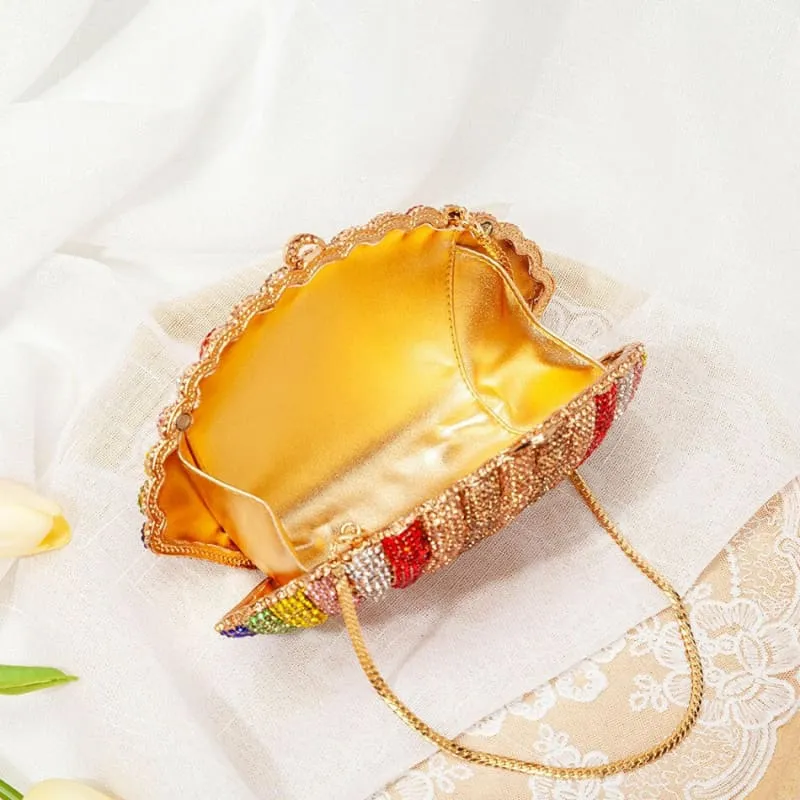 Rainbow Shell Rhinestone Evening Clutch Purse