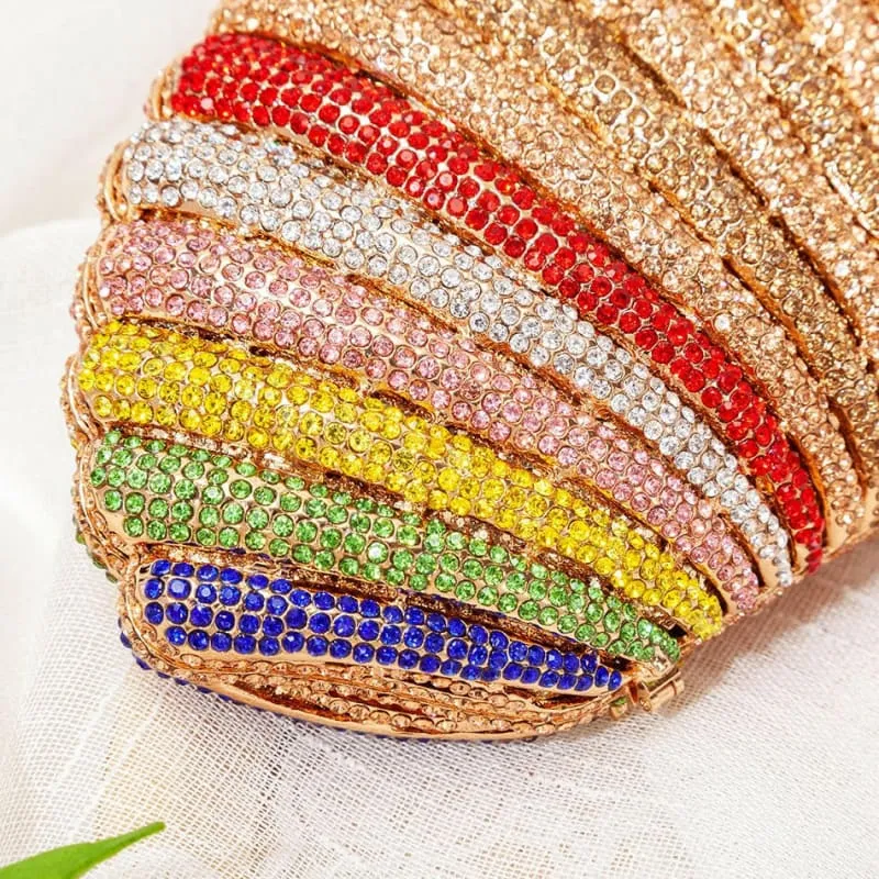 Rainbow Shell Rhinestone Evening Clutch Purse