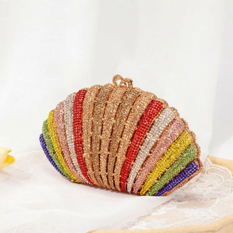 Rainbow Shell Rhinestone Evening Clutch Purse