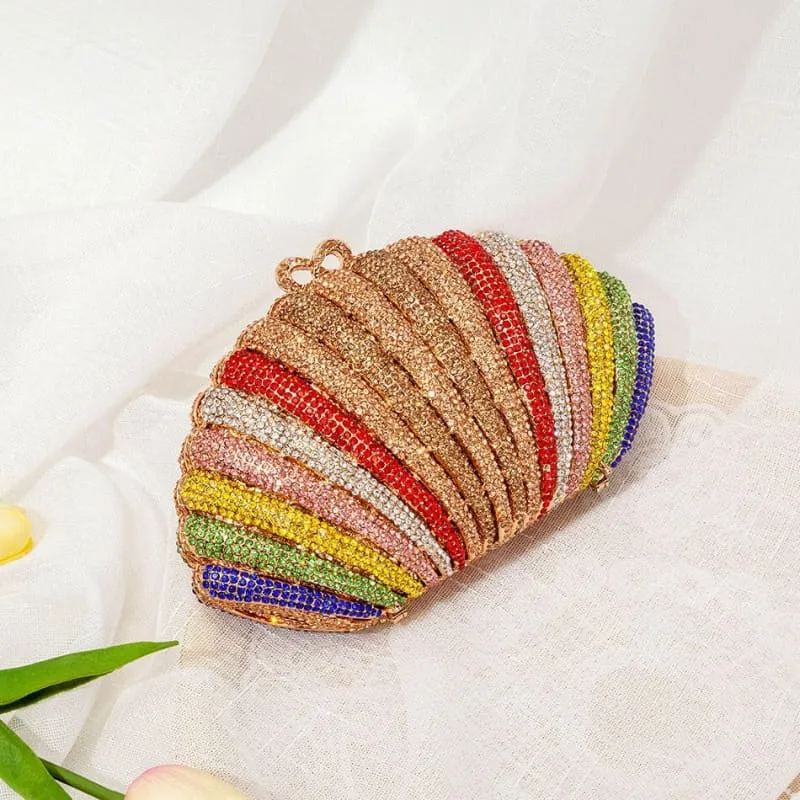Rainbow Shell Rhinestone Evening Clutch Purse
