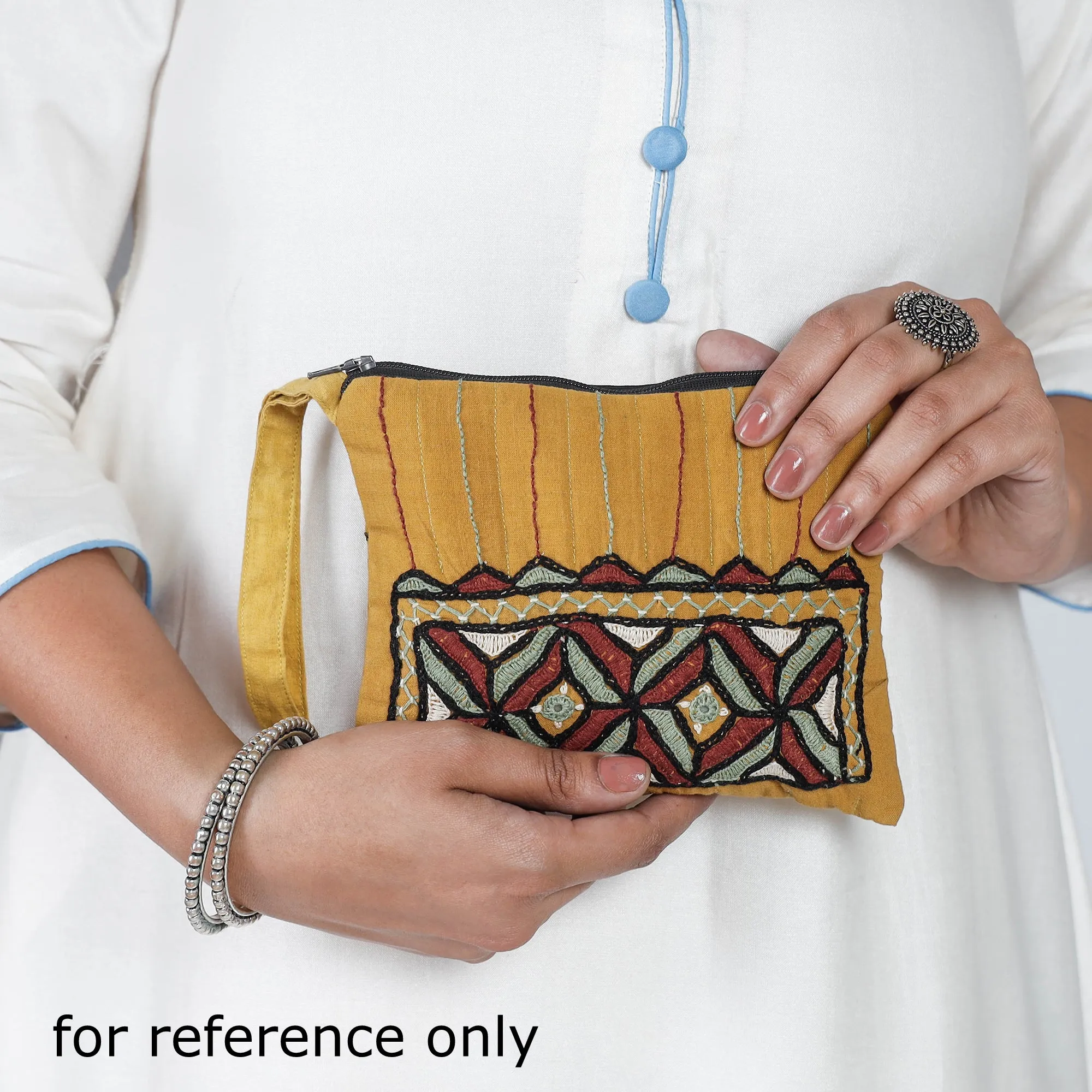 Red - Kala Raksha Rabari Hand Embroidery Cosmetic Pouch