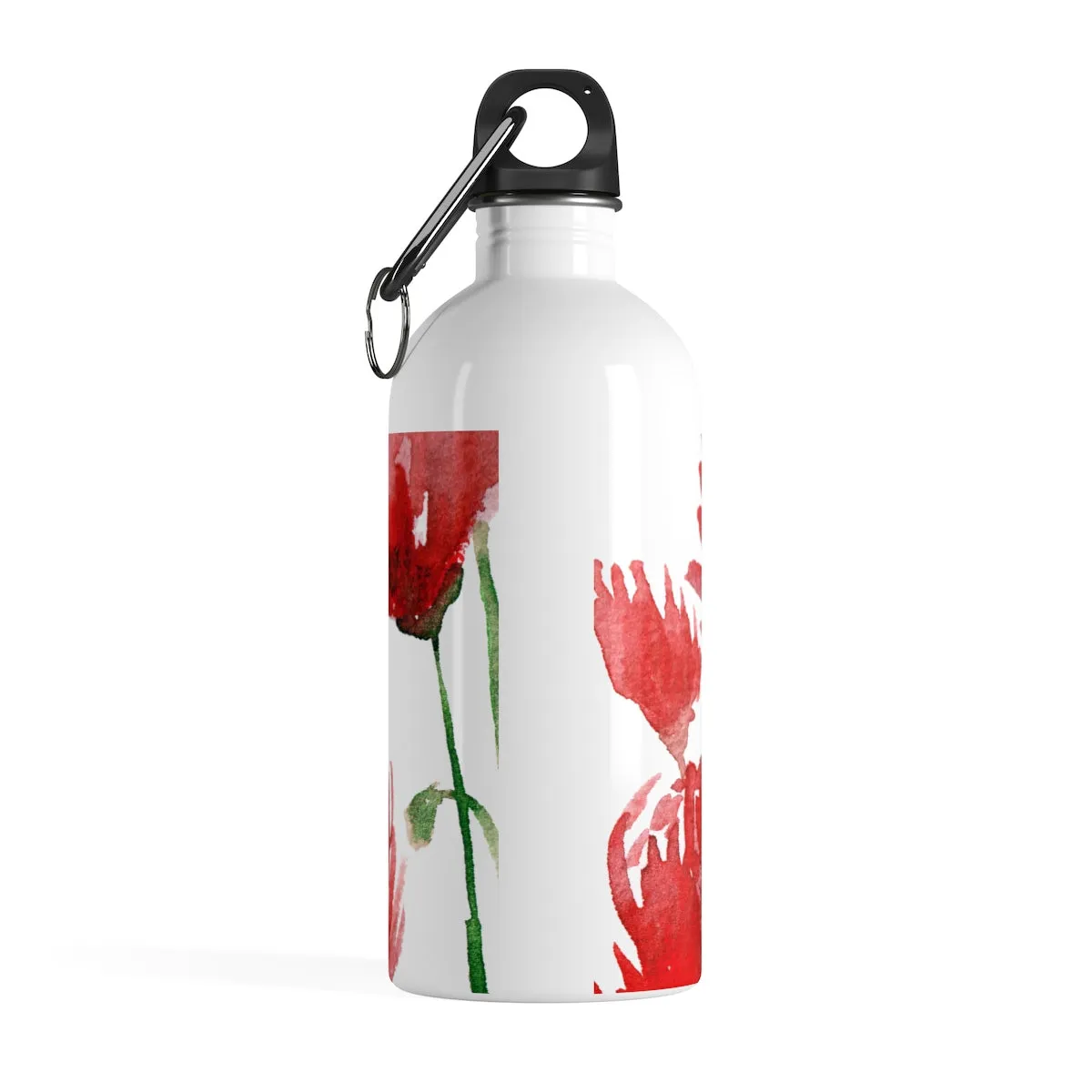 Red Poppy Flower Water Bottle, Floral Print Full Size Light Stainless Steel 14 oz. Bottle - Printed in USA