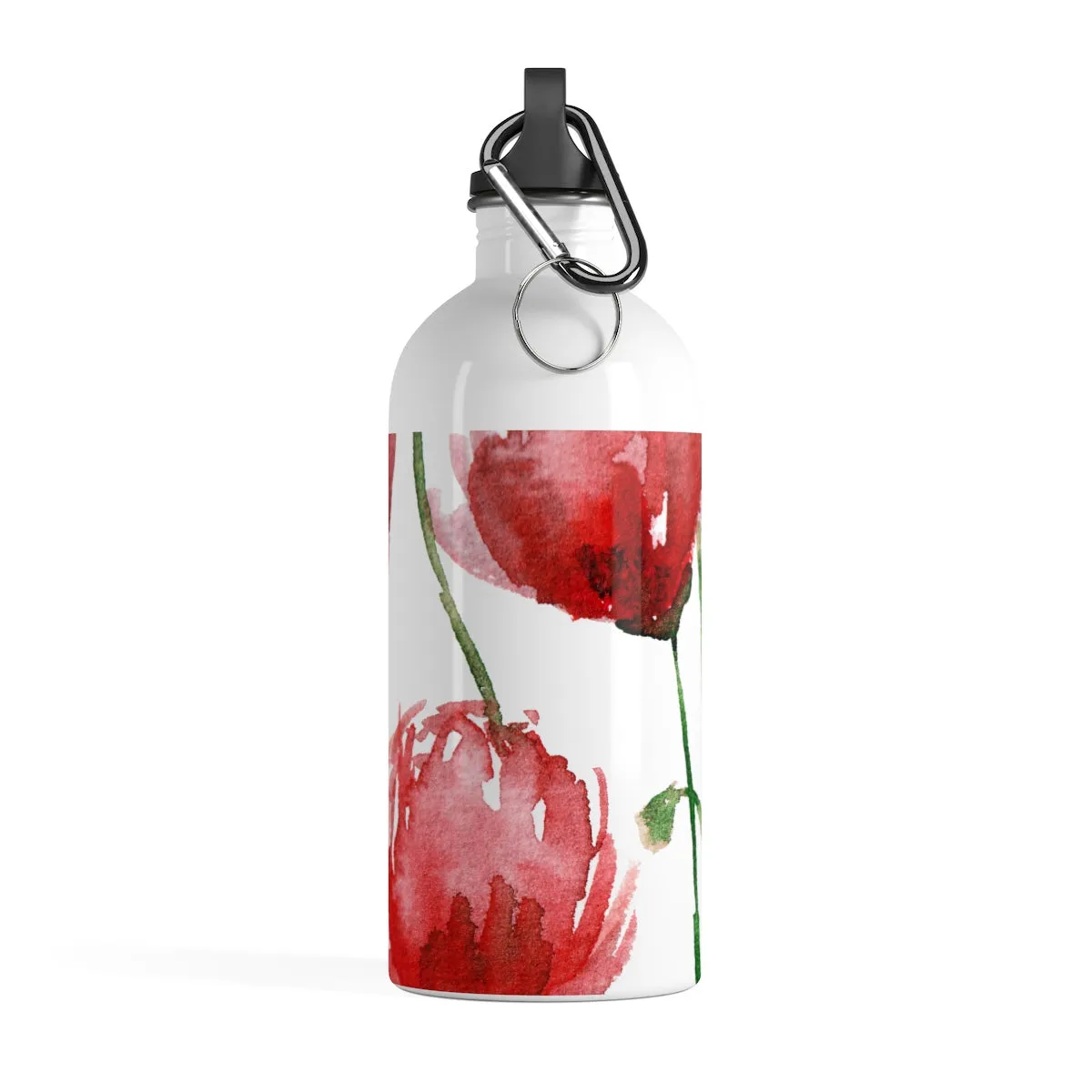 Red Poppy Flower Water Bottle, Floral Print Full Size Light Stainless Steel 14 oz. Bottle - Printed in USA