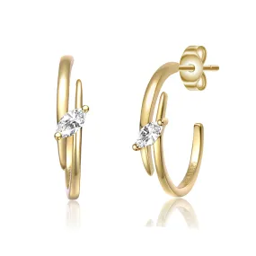 Sterling Silver 14k Gold Plated Cubic Zirconia Double Curve C-Hoop Earrings