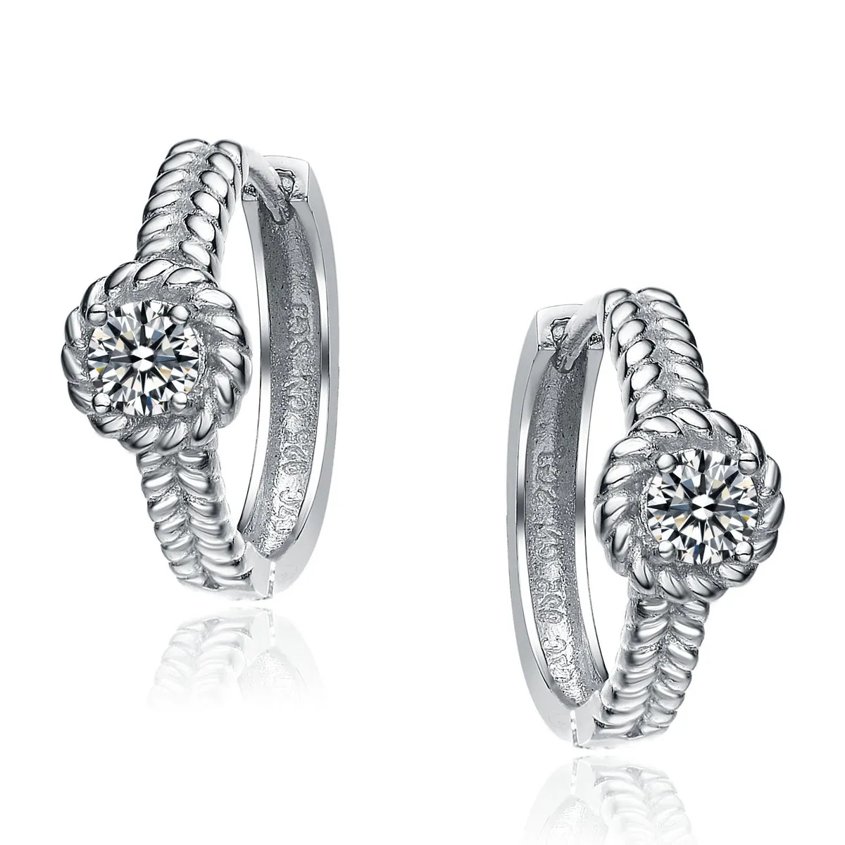 Sterling Silver Cubic Zirconia Cable Hoop Earrings