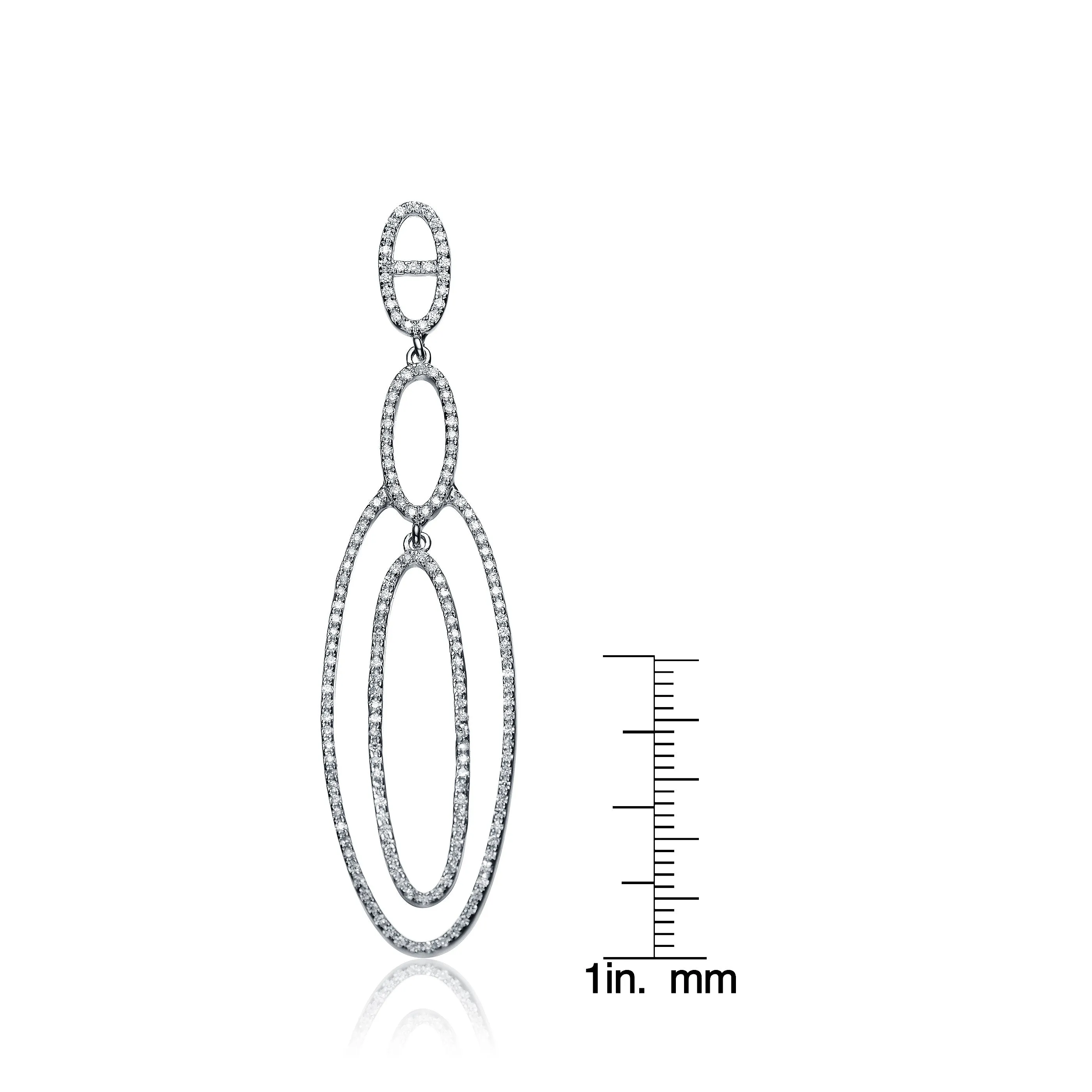 Sterling Silver Cubic Zirconia Oval Dangling Earrings