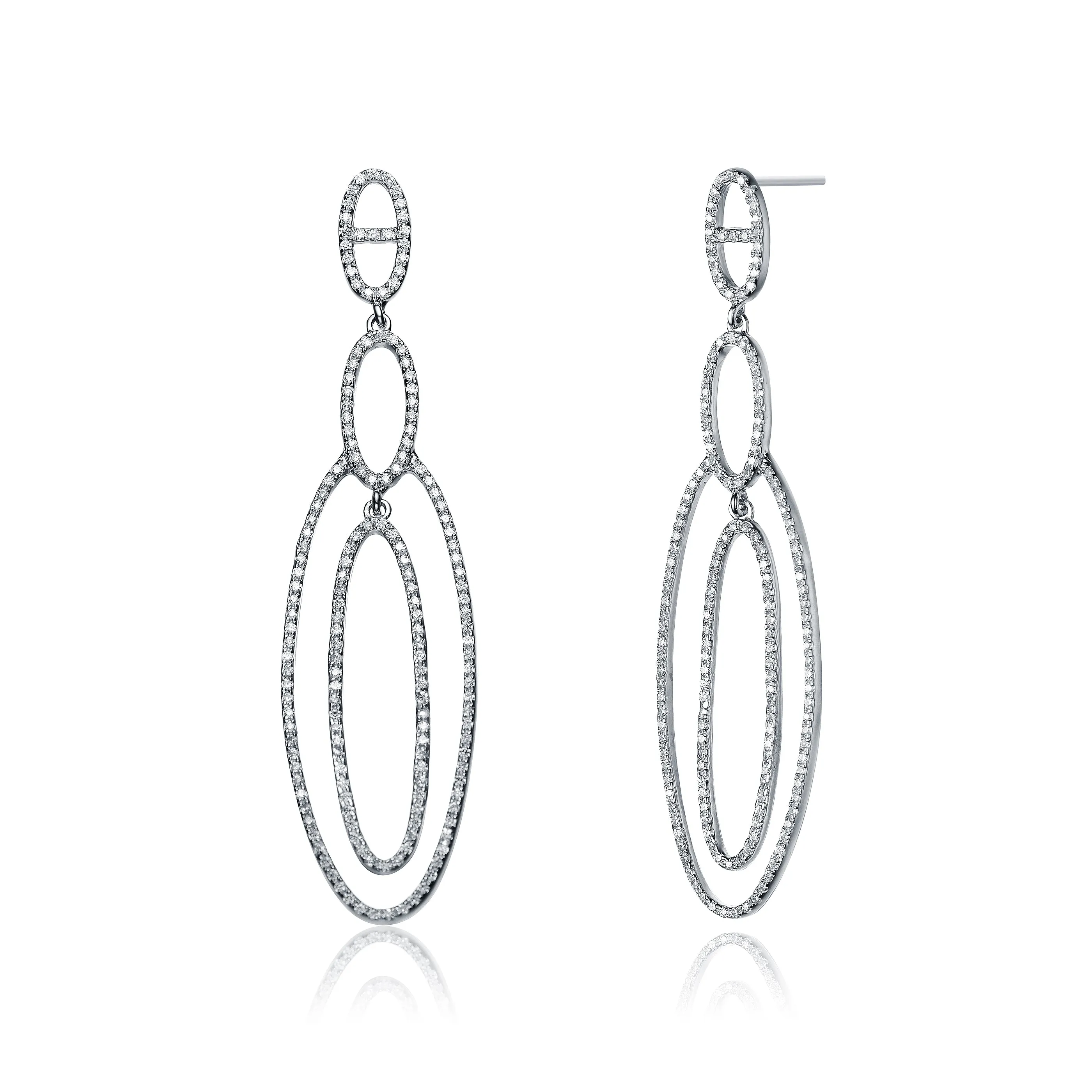 Sterling Silver Cubic Zirconia Oval Dangling Earrings