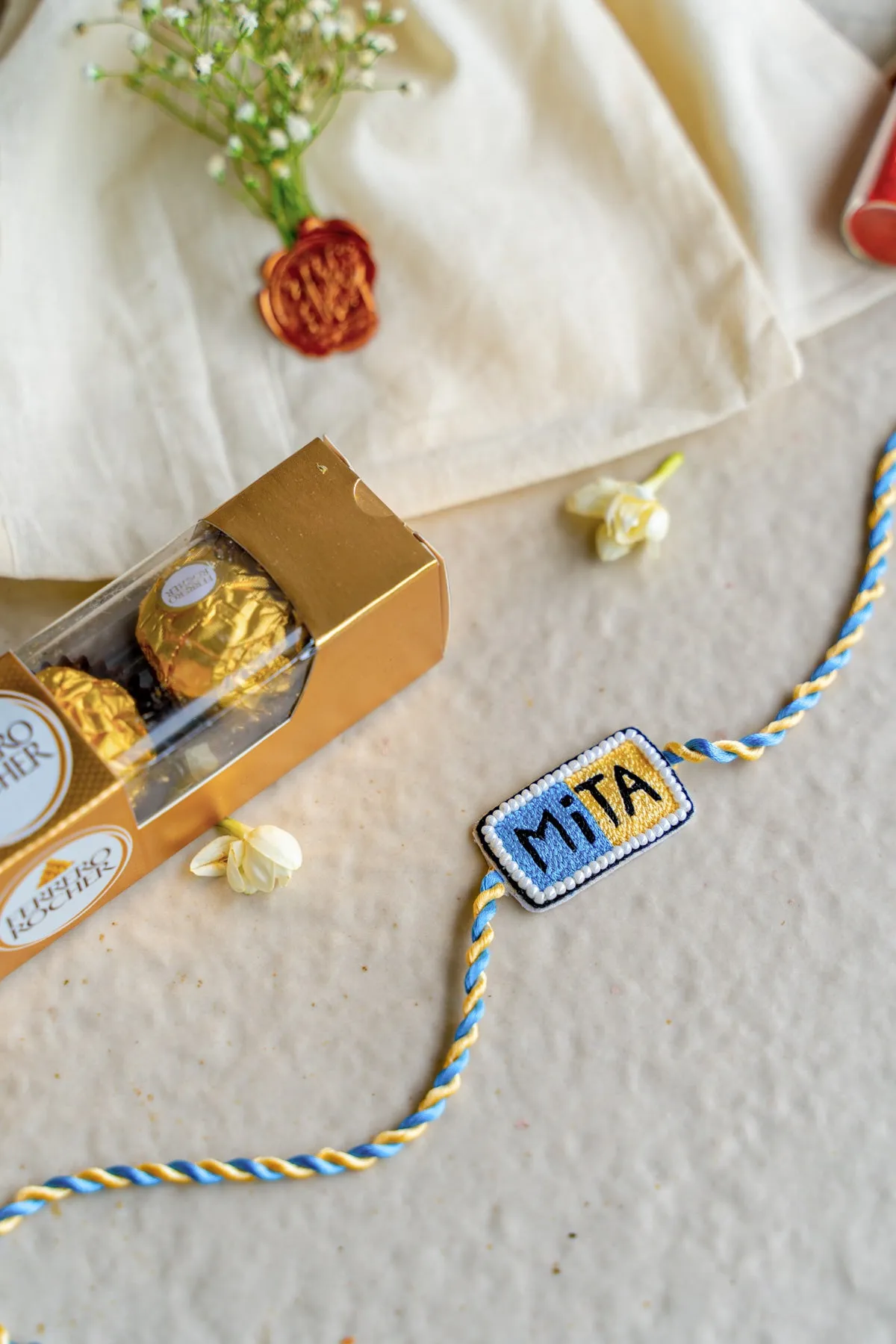 The Rakhi Hamper 7- Name Embroidered Rakhi