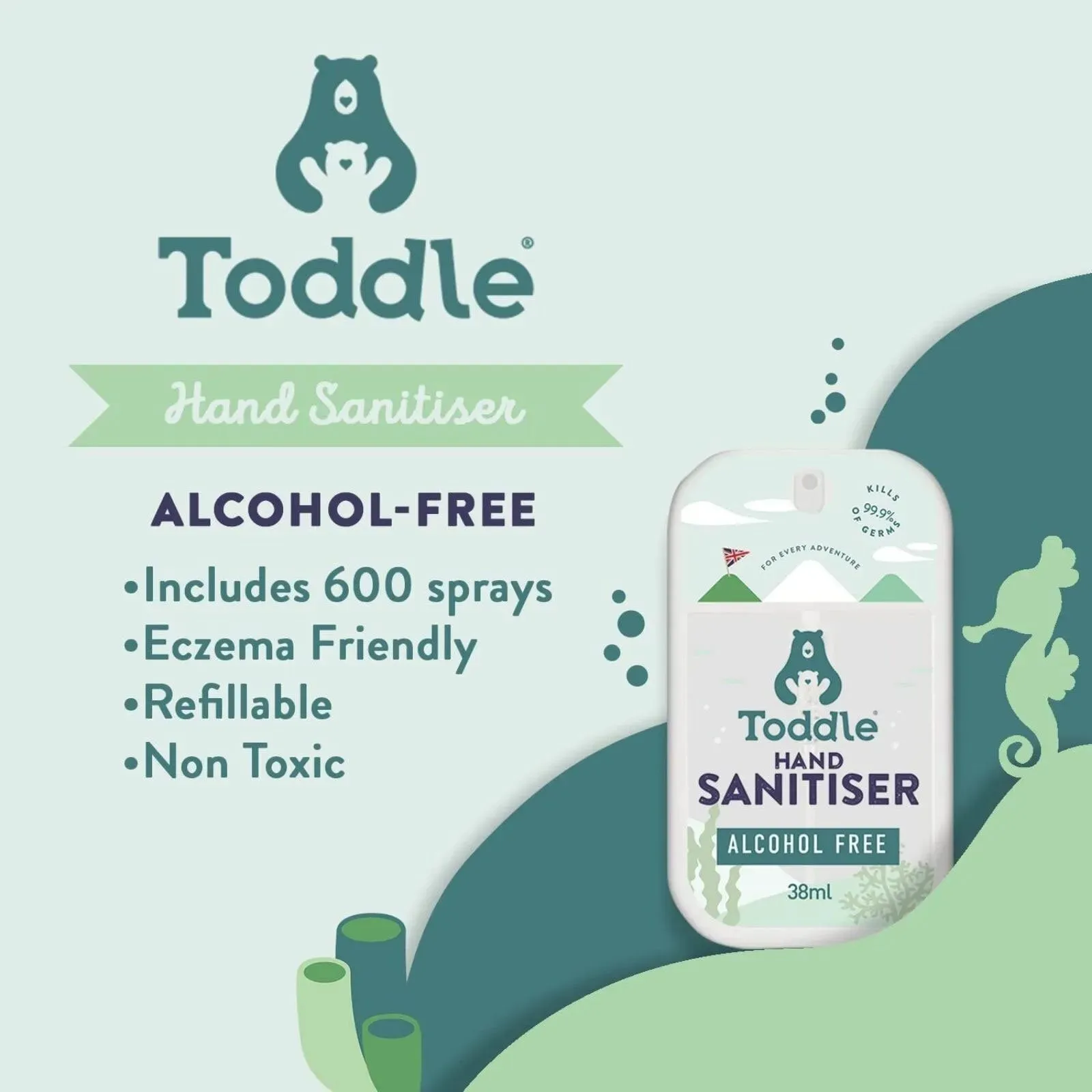 Toddle Born Wild Kids Hand Sanitiser Alcohol Free 38ml