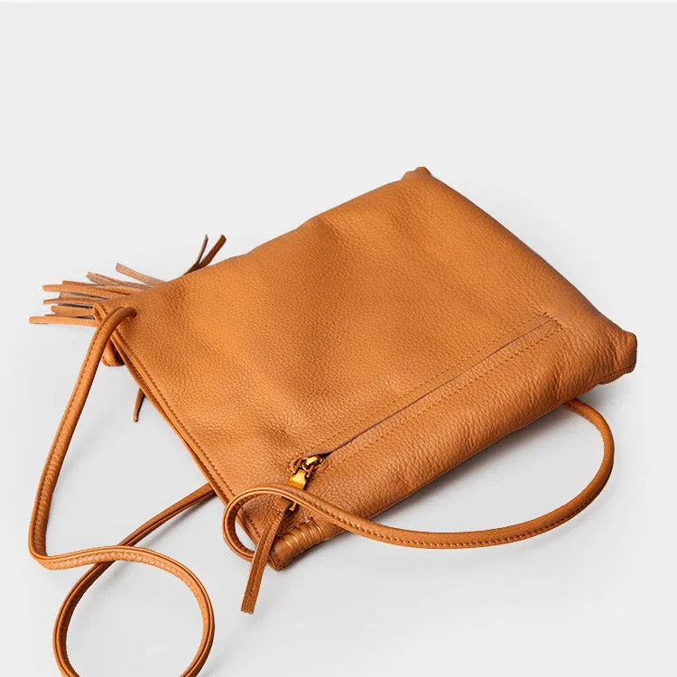 Womens Brown Leather Fringe Crossbody Satchel Bag Purses Shoulder Bag for Women